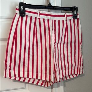 Zara Red and White Shorts with Vertical Stripes
